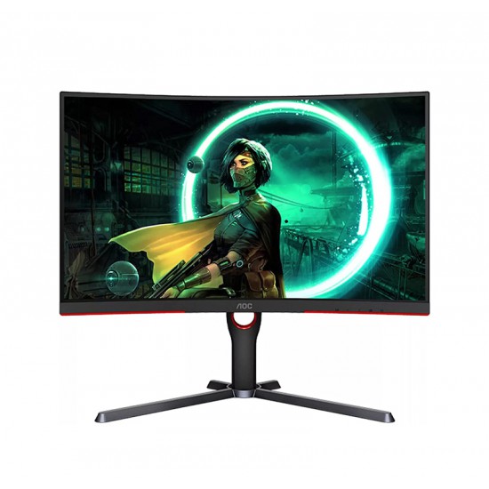 AOC C27G3 27? CURVED FARMLESS GAMING MONITOR, FHD 1080P, 1MS 165HZ, ADAPTIVE SYNC, HDR MODE 2XHDMI + DISPLAYPORT, HEIGHT ADJUSTABLE BLACK/RED