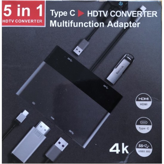 5-Port 5 IN 14K USB C HUB Type C To Multi USB 3.0 HDMI Adapter HDTV Converter