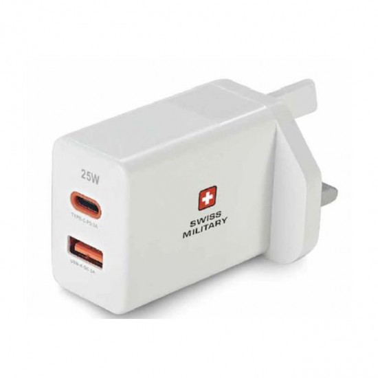 Swiss Military Power Station 25w USB-C PD 3A & USB-A QC 3A Charger - White