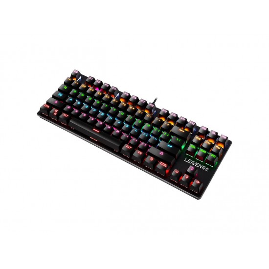 LEAVEN K550 Punk Mechanical Keyboard 87-key Green Axis Game Competitive Office Keyboard (BLACK) (Arabic)
