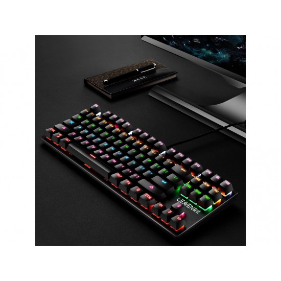 LEAVEN K550 Punk Mechanical Keyboard 87-key Green Axis Game Competitive Office Keyboard (BLACK) (Arabic)