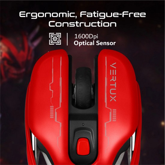 Vertux Gaming Glider High Performance Ergonomic Wireless Gaming Mouse Red