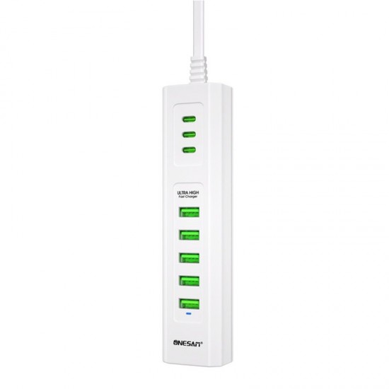 ONESAM OS-U04 Ultra High Fast Charger / 24W 5 USB + 3 PD Output Fast Charging / 1 Meter Length / UK Plug