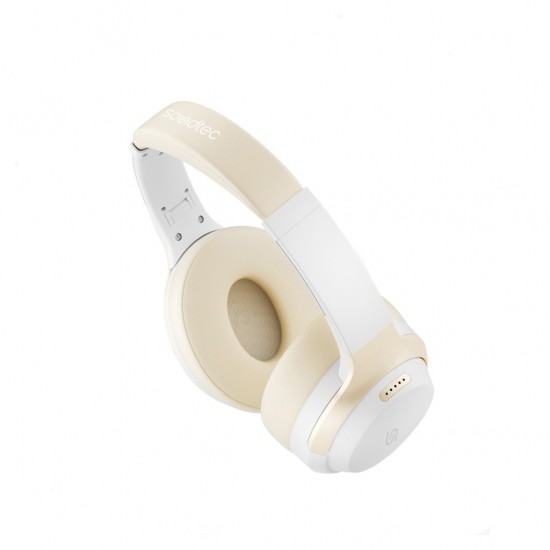 Porodo Soundtec Eclipse Wireless Headphone High-Clarity Mic With ENC Environment Noise Cancellation (White & Gold)