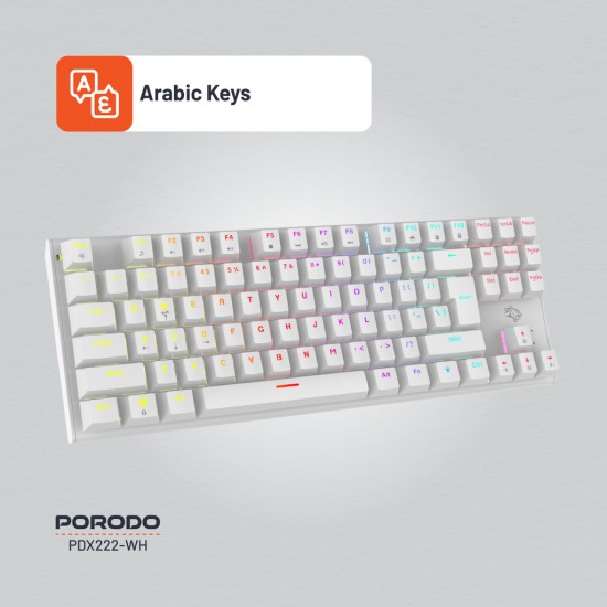 Porodo Gaming TKL Mechanical Keyboard PDX222-WH (Red Switch, White)