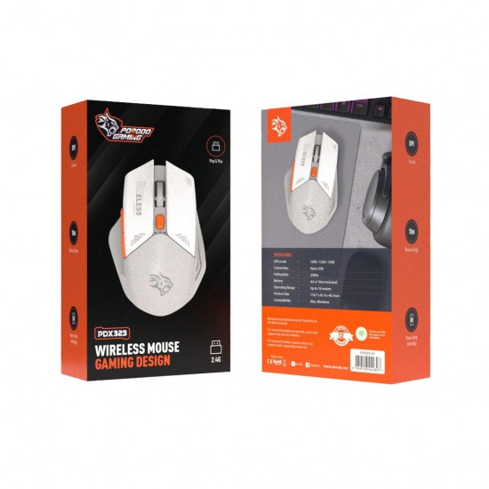 Porodo Gaming Wireless Mouse Gaming Design (1600DPI, Gray)