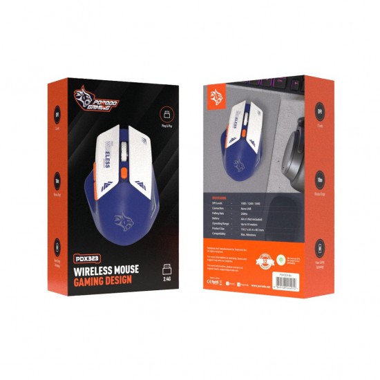 Porodo Gaming Wireless Mouse Gaming Design (1600DPI, Blue)