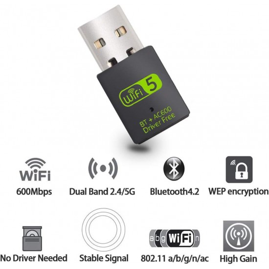 MIICAM Wi-Fi + Bluetooth 5.0 USB Adapter (MC-600BT)