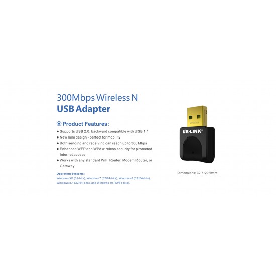 LB-Link  BL-WN351 300Mbps Wireless N USB Adapter, Black