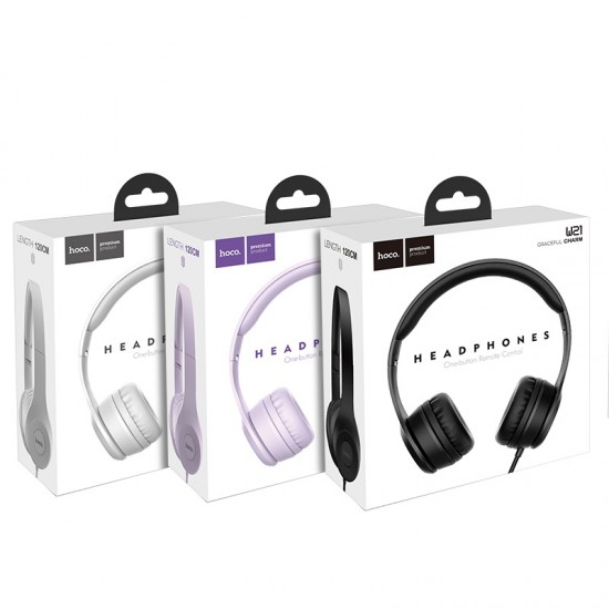 Hoco Headphones W21 Graceful charm wired headset with mic - Black