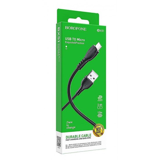 Borofone BX51 USB-A to Micro USB Cable 1m - Black