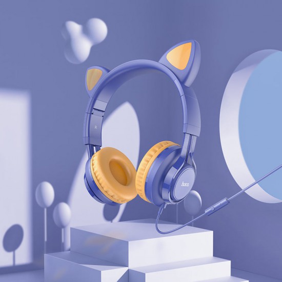 Hoco Headphones W36 Cat ear with mic (Midnight Blue)