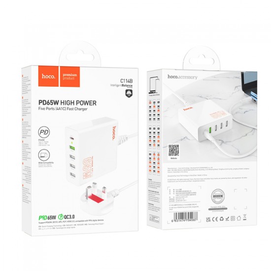 Hoco Five Ports Fast Charger (PD 65W, C114B)