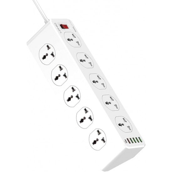 JBQ SC10610 2500W Power Strip Surge Protector with 10 AC Outlets and 5 USB-A & 1 USB-C Charging Ports 2m long extension cord for Home & Office - White