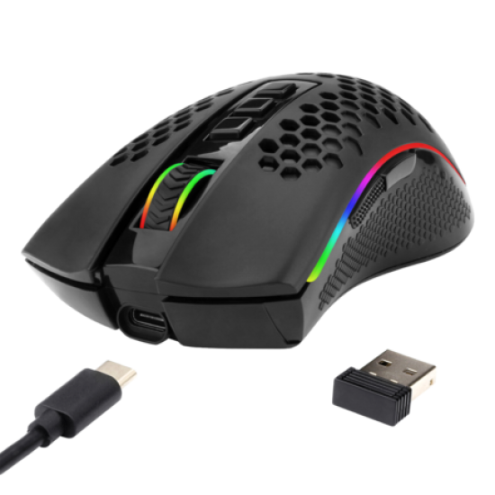 Redragon M808 Storm Lightweight RGB Wireless Gaming Mouse, Honeycomb Shell - 12,400 DPI Optical Sensor - 7 Programmable Buttons, Black