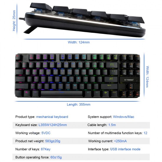 E-YOOSO K630 RGB Mechanical Gaming Keyboard - Black (Arabic - Red Switches)
