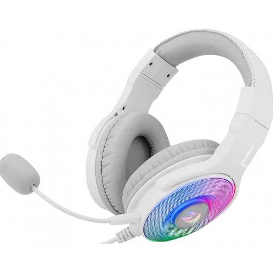 Redragon H350 White Wired Gaming Headset, Dynamic RGB Backlight - Stereo Surround-Sound - 50MM Drivers - Detachable Microphone, Over-Ear Headphones Works for PC/PS4/XBOX One/NS