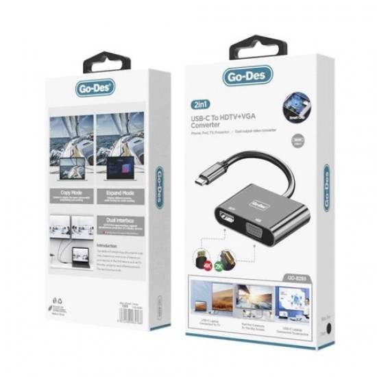 Go-Des 2-in-1 USB-C to HDTV + VGA Converter (GD-8280)