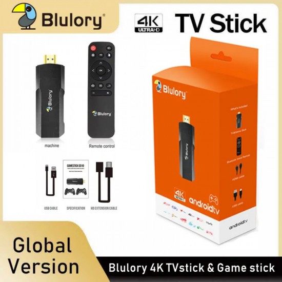 Blulory Global Version 2 in 1 4K TV Stick Game Stick Android TV 12.0 1GB 8GB HDMI 2.0 Quad-Core CPU Dual-Core GPU HDR 10+ 4Kp60