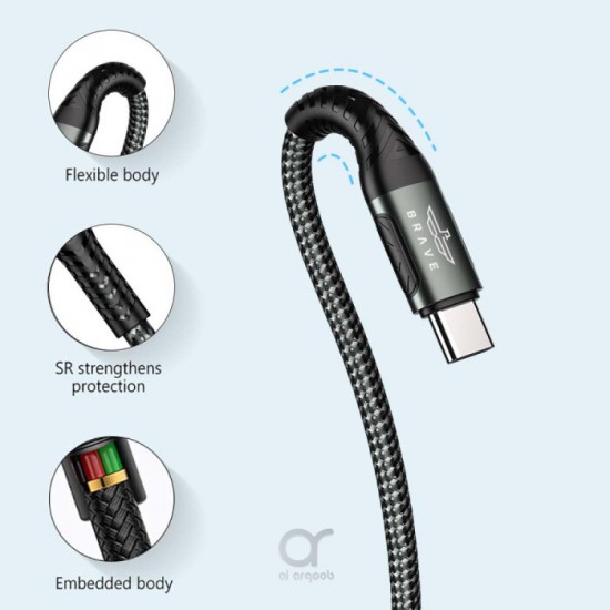 Brave USB-A to USB-C Cable (1.2m, Braided Black, BDC-30)