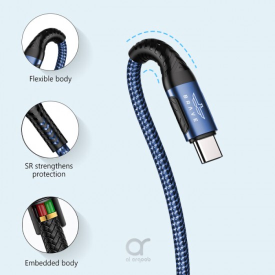Brave USB-A to USB-C Cable (1.2m, Braided Blue, BDC-31)