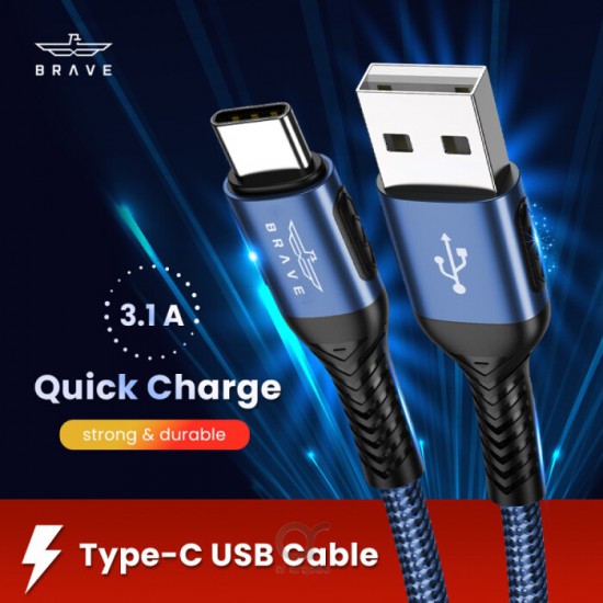 Brave USB-A to USB-C Cable (1.2m, Braided Blue, BDC-31)