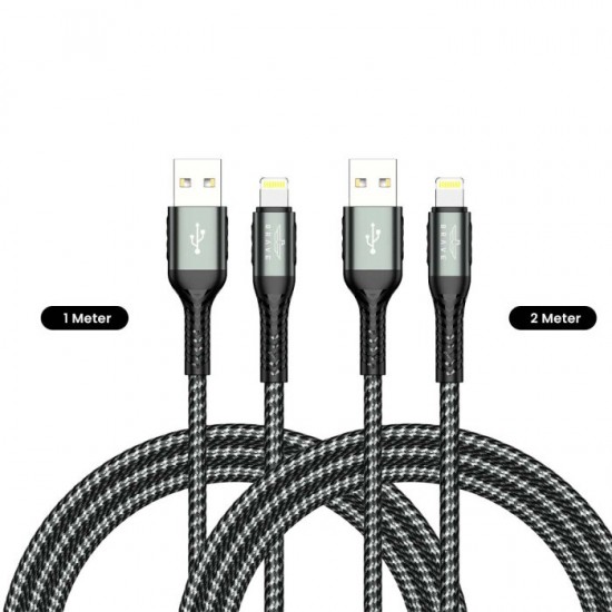 Brave 2-in-1 USB-A to Lightning Cable (1m & 2m, Braided Black, BDC-40)