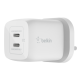 Belkin BoostCharge Pro Dual USB-C GaN Wall Charger with PPS 65W - White