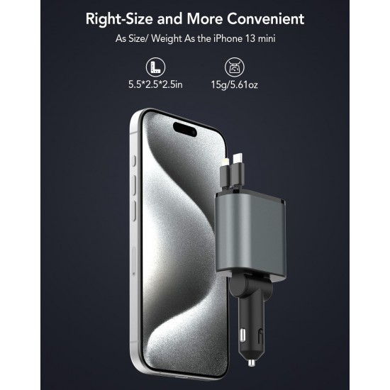 Buku 4-in-1 Car Charger With Retractable Cable (120w, Lightning/USB-C)