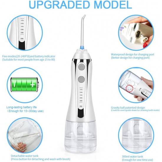H2ofloss Cordless Water Dental Flosser, Portable Oral Irrigator for Teeth, Braces, Rechargeable & IPX7 Waterproof Teeth Cleaner for Home Travel (WHITE)