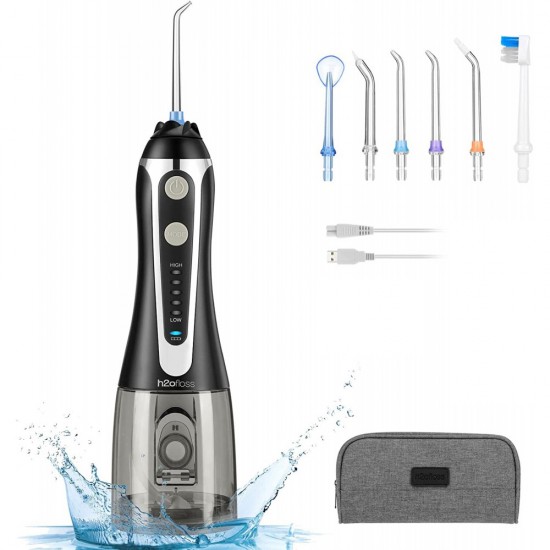 H2ofloss Cordless Water Dental Flosser, Portable Oral Irrigator For Teeth, Braces, Rechargeable & IPX7 Waterproof Teeth Cleaner For Home Travel (BLACK)