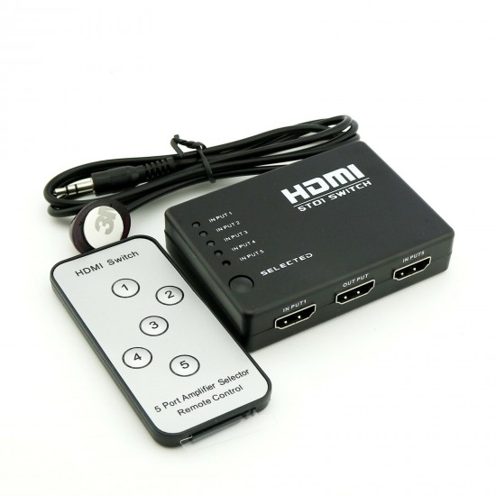 5 Port HDMI Switcher Switch Selector Splitter Hub iR Remote For HDTV 1080P