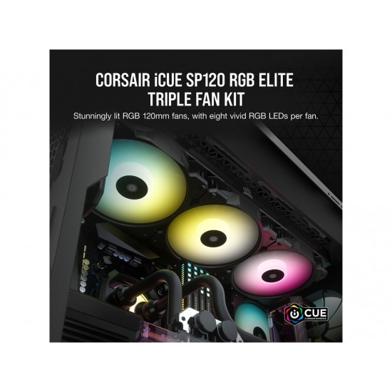 Corsair iCUE SP120 RGB ELITE Performance 120mm PWM Fan - Triple Pack with Lighting Node CORE