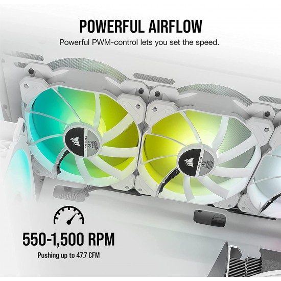 Corsair iCUE SP120 RGB ELITE Performance 120mm White PWM Fan Triple Pack with Lighting Node CORE