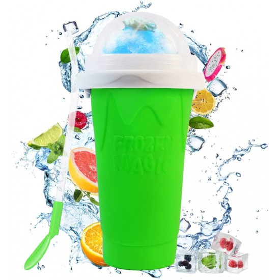 Magic Quick Frozen Smoothies Cup Cooling Cup Double Layer Squeeze Cup Slushy Maker (Green)