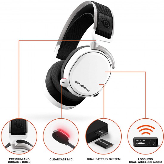 SteelSeries ARCTIS PRO WIRELESS High fidelity audio comes to gaming for the first time - White