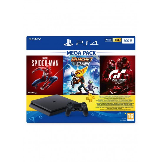 PS4 500GB Slim Bundled with Spider-Man, GT Sport, Ratchet & Clank And PSN 3Month