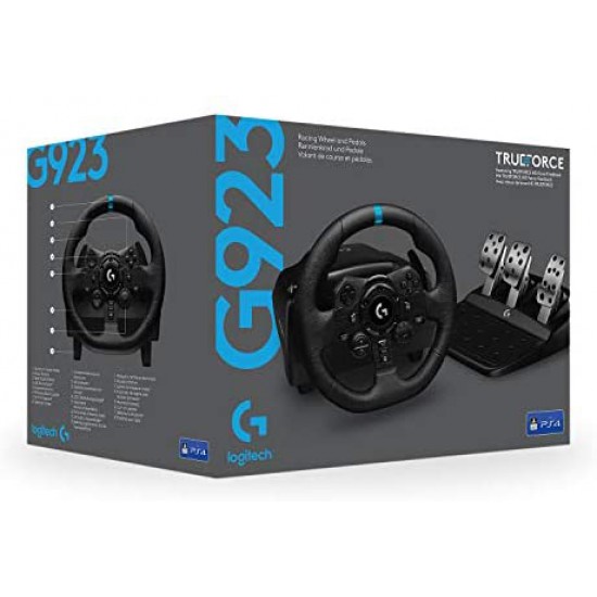 Logitech G923 Racing Wheel and Pedals for PS 5, PS4 and PC featuring TRUEFORCE up to 1000 Hz Force Feedback, Responsive Pedal, Dual Clutch Launch Control, and Genuine Leather Wheel Cover