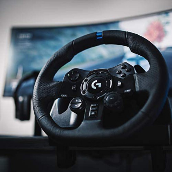 Logitech G923 Racing Wheel and Pedals for PS 5, PS4 and PC featuring TRUEFORCE up to 1000 Hz Force Feedback, Responsive Pedal, Dual Clutch Launch Control, and Genuine Leather Wheel Cover
