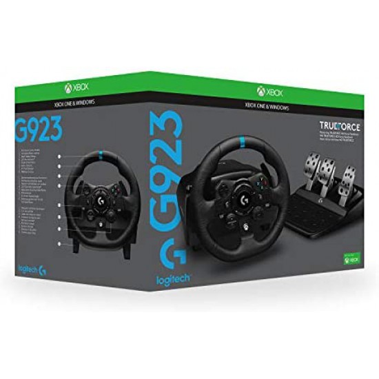 Logitech G923 Racing Wheel and Pedals for Xbox X|S, Xbox One and PC featuring TRUEFORCE up to 1000 Hz Force Feedback, Responsive Pedal, Dual Clutch Launch Control, and Genuine Leather Wheel Cover