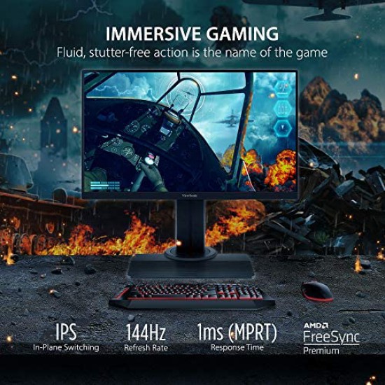 ViewSonic XG2705 27-inch Full HD IPS Gaming Monitor with AMD FreeSync, 2x HDMI, 144Hz, 1ms, DisplayPort, 2x HDMI for Esports, Black