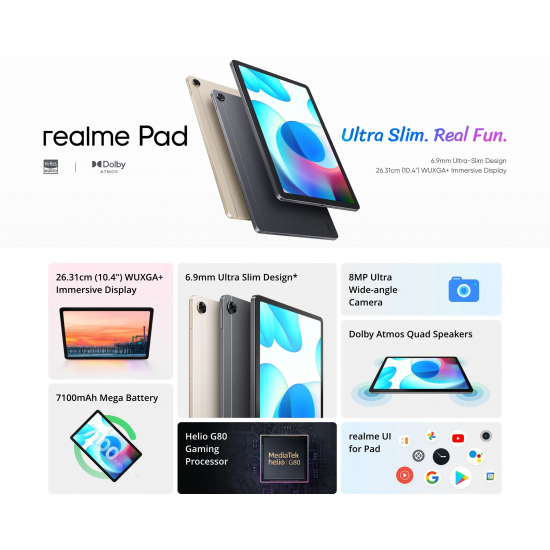 Realme Pad ( 128 GB / Gray ) Android Tablet + Free Cover