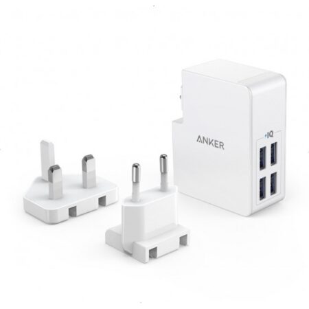 ANKER POWERPORT 4 LITE INTERCHARGEABLE EU AND UK PLUGS 4XUSB-A 27W